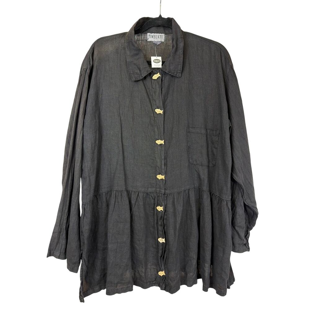 NWT Timbuktu Station Black Linen Flare Sleeve Button-Up Top Size XL